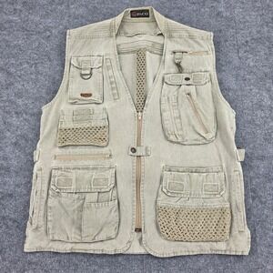 Paco Mens Utility Fishing Vest Khaki Tan Cotton Multi-Pocket Mesh Gilet Size M/L